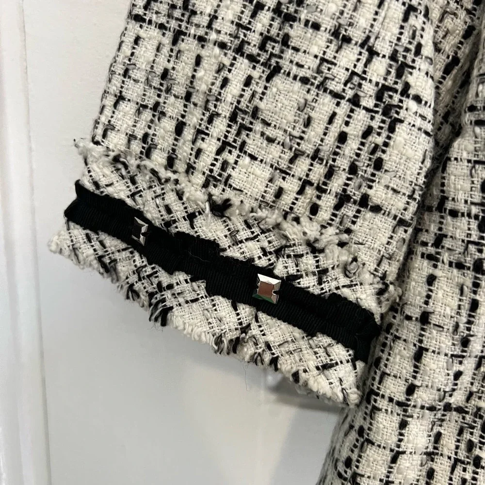White House Black Market white black tweed v-neck blazer 00
